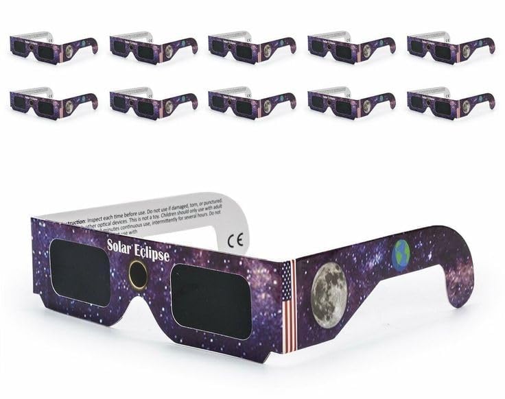 10 Pack, Solar Glasses, Approved ISO and CE Certified Optical Quality Safe Shades for Direct Sun Viewing