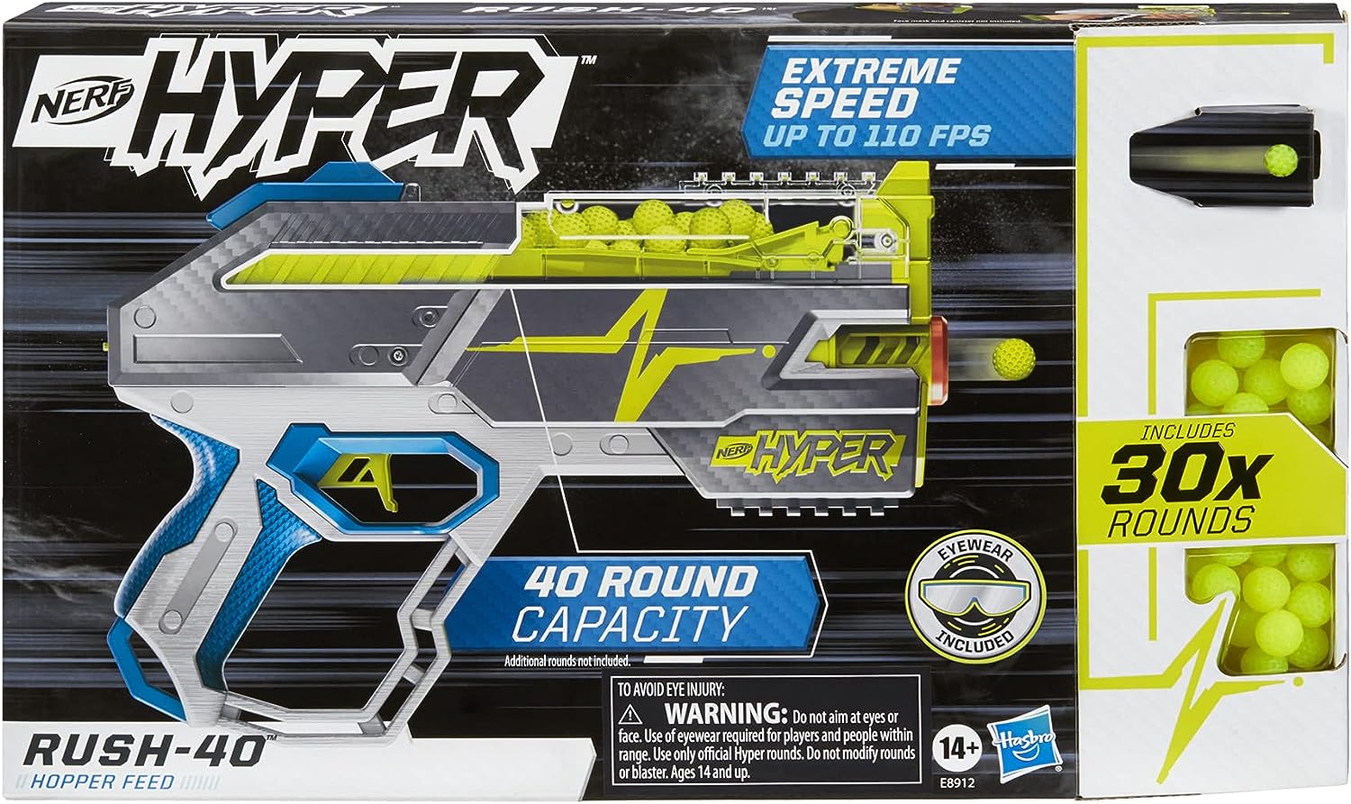 Hyper Rush-40 Pump-Action Blaster, 30 Hyper Rounds, Eyewear