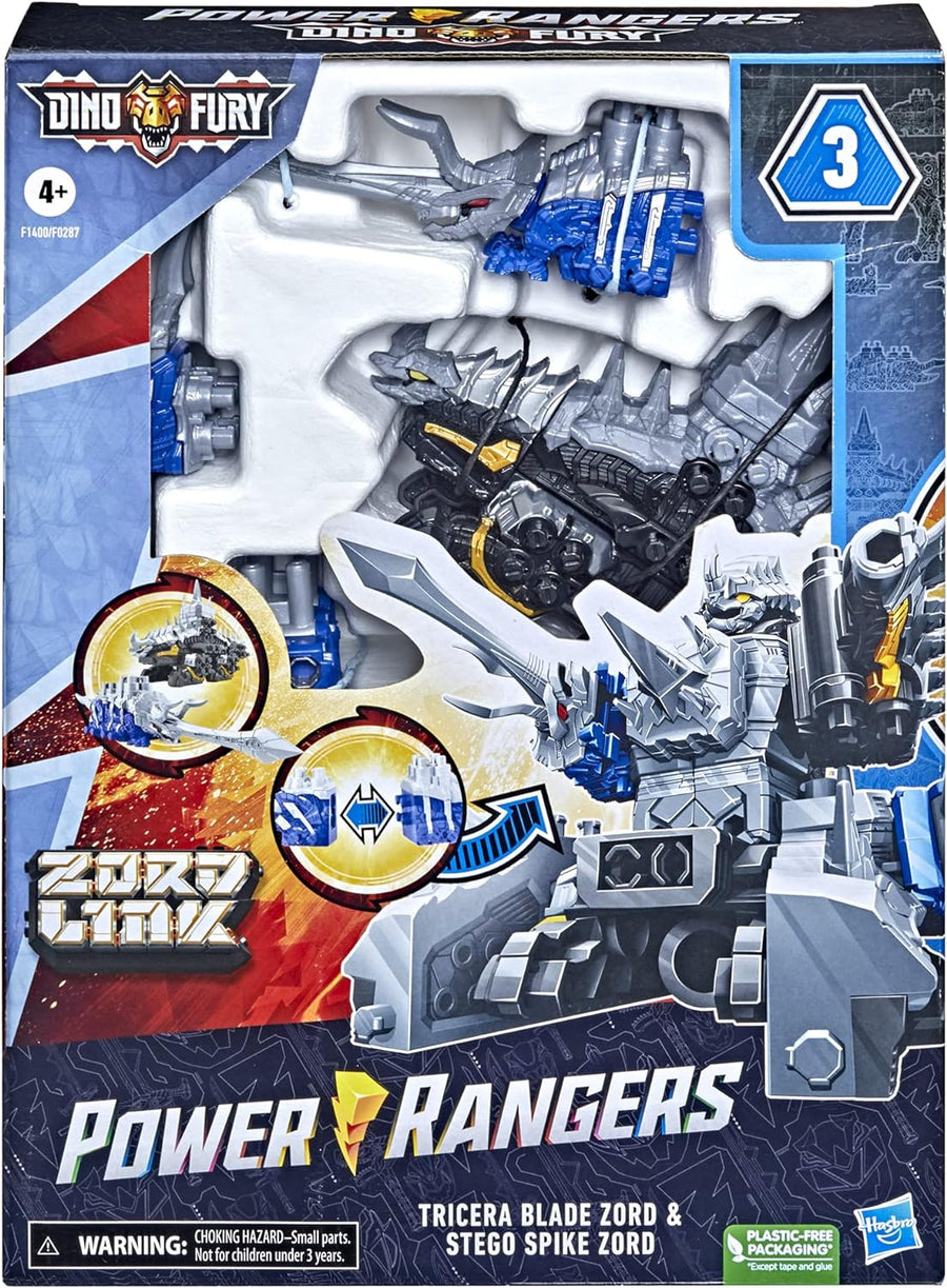 Dino Fury Blue Tricera Blade and Black Stego Spike Zord Toys