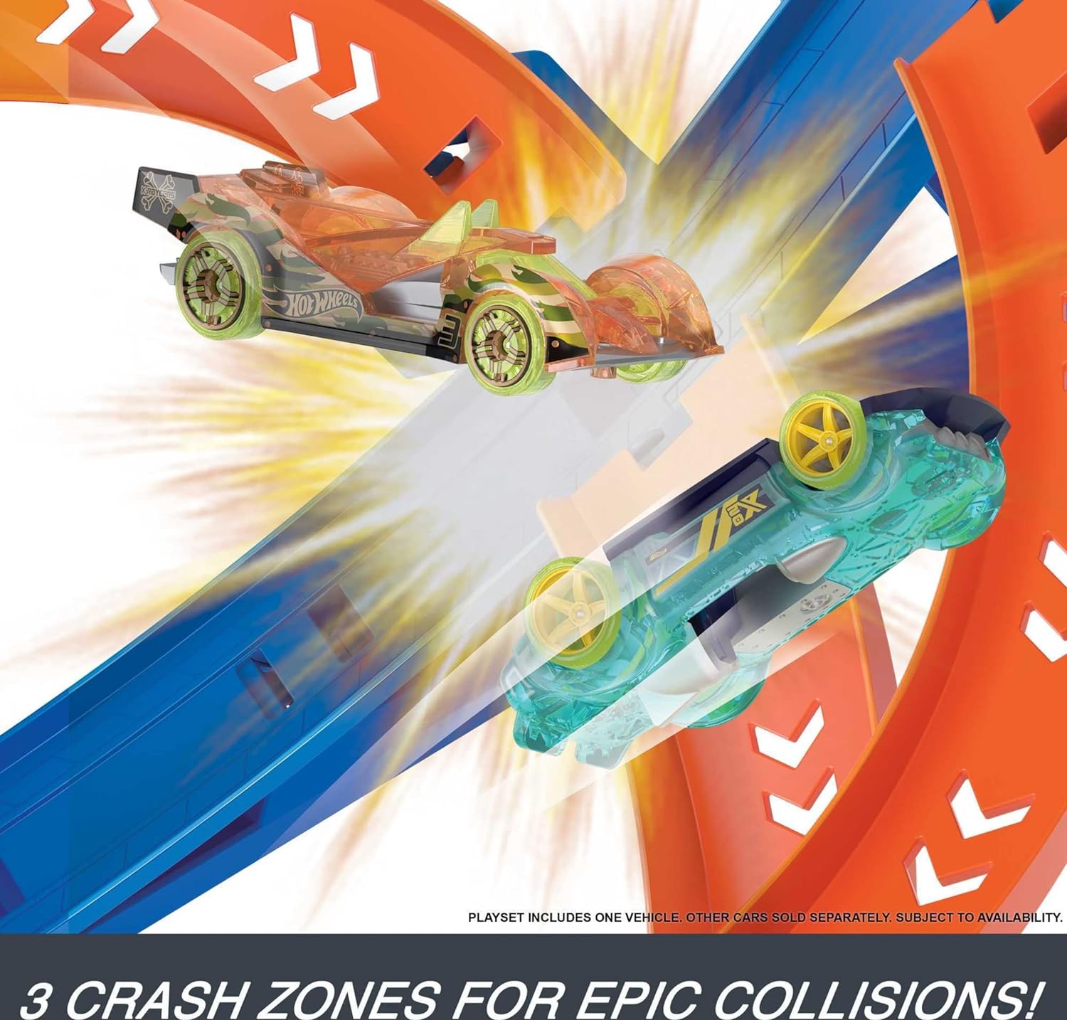 Car Track Set Spiral Speed Crash, Powered by Motorized Booster 29-in Tall Track