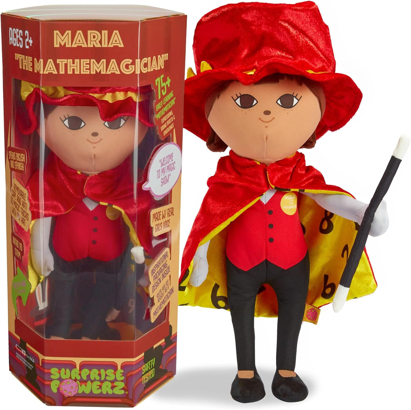 Surprise Powerz María The Mathemagician Plush Doll Girls Toys, 16" Latina Doll, Educational Play Gift, STEM Learning - 2-5 Year Old Girl Toy, Toddler & Preschool Pretend Dolls