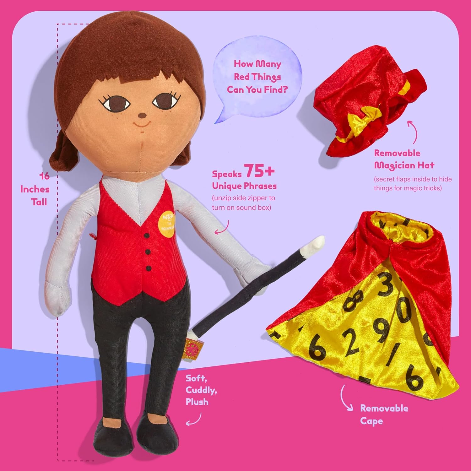Surprise Powerz María The Mathemagician Plush Doll Girls Toys, 16" Latina Doll, Educational Play Gift, STEM Learning - 2-5 Year Old Girl Toy, Toddler & Preschool Pretend Dolls